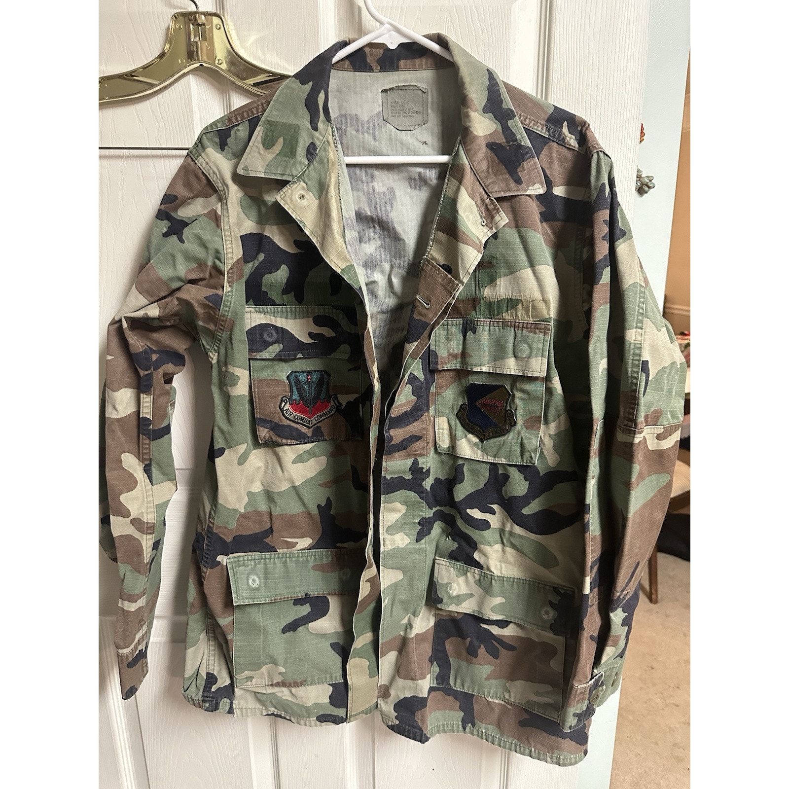 Us Air Force Command Woodland Camo Jacket Medium Long Shirt Distressed
